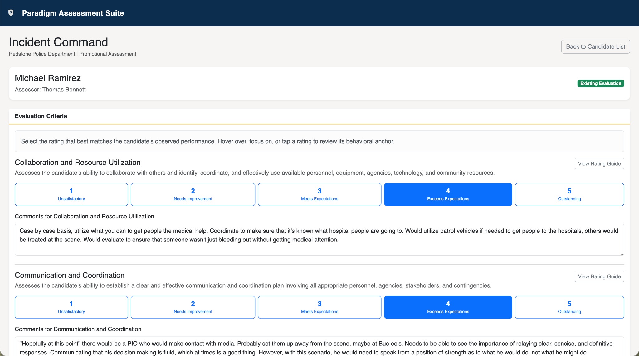 Actual Paradigm assessor evaluation portal